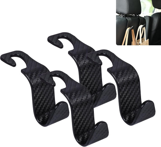 Car Seat Hooks 4 Pack - 55lb Heavy Duty Headrest Hanger, Black
