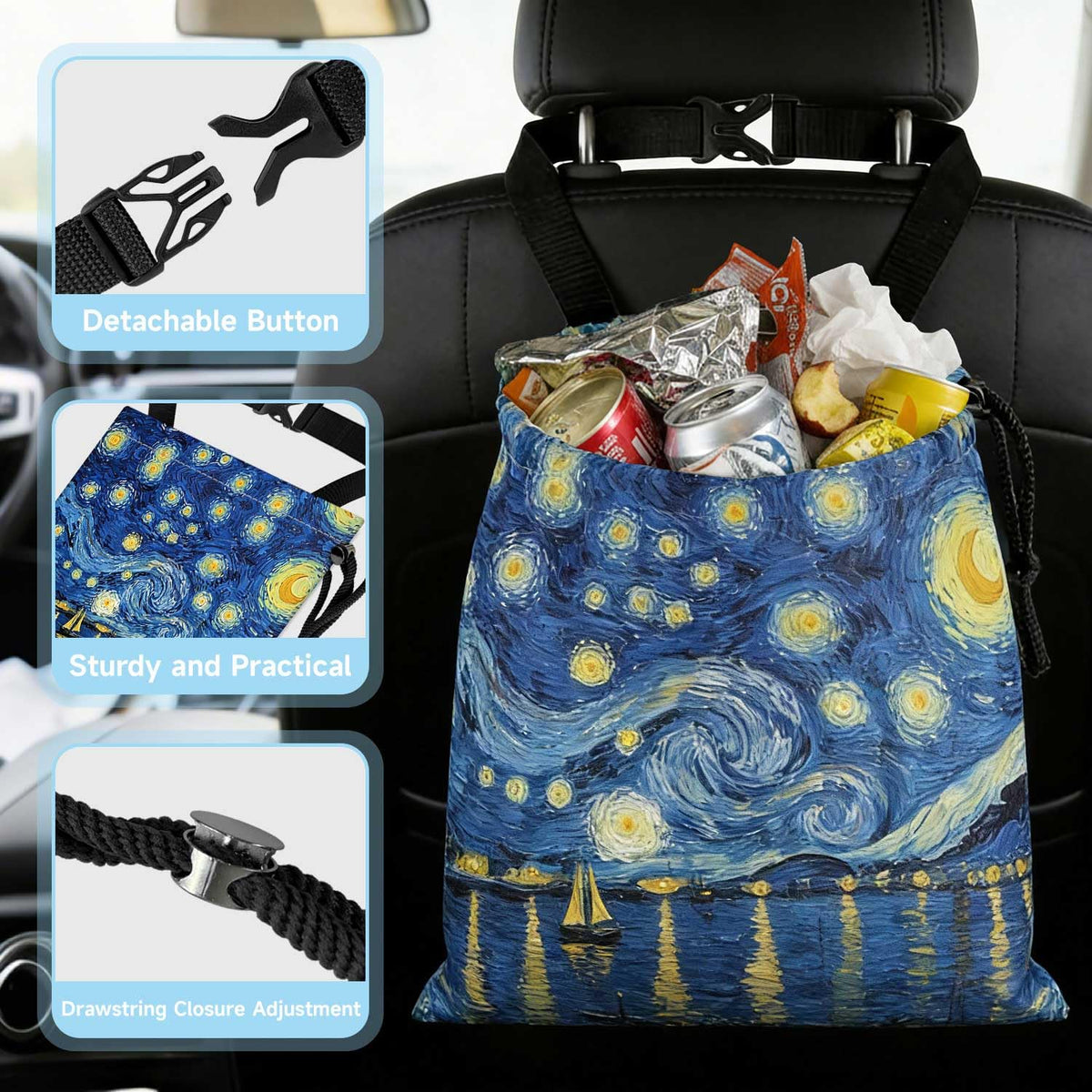 Abstract Starry Sky Sea Car Trash Bag - Waterproof Car Trash Bag Hanging Leakproof Car Garbage Bag - Washable Reusable Trash Bag For Car Interior Hanging Organizer Storage Vehicle Travelling Camping