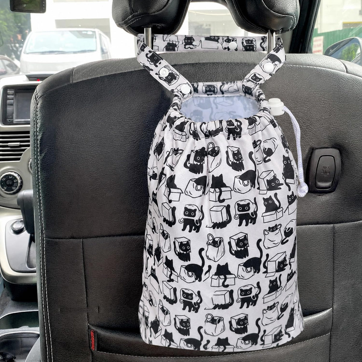 Waterproof Car Trash Bag Reusable Portable Garbage Can with Drawstring Top Adjustable Hanging Strap Leakproof & Washable for Cars SUVs & Trucks (Grey)