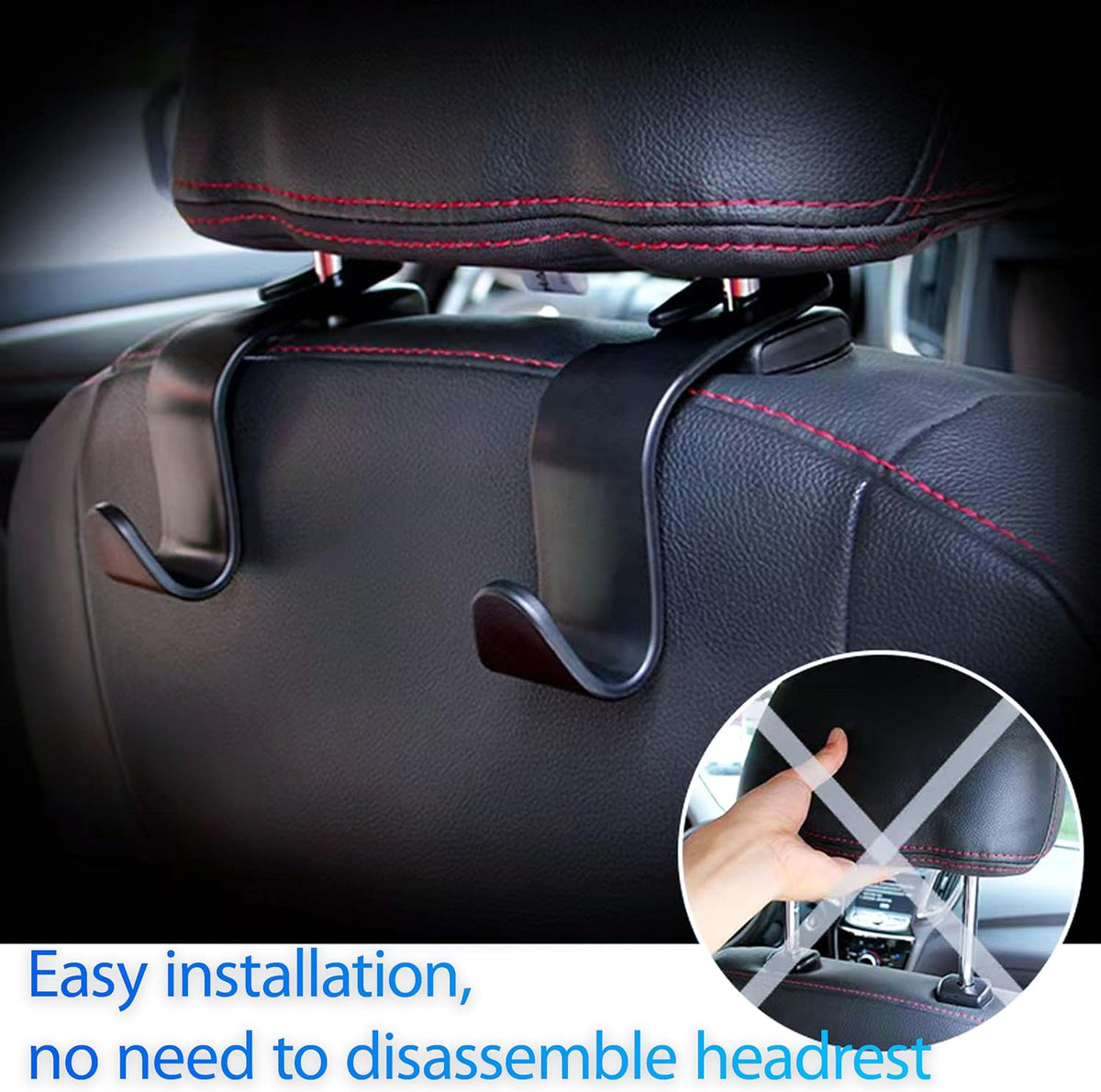 Car Seat Headrest Hook 4 Pack (Black)
