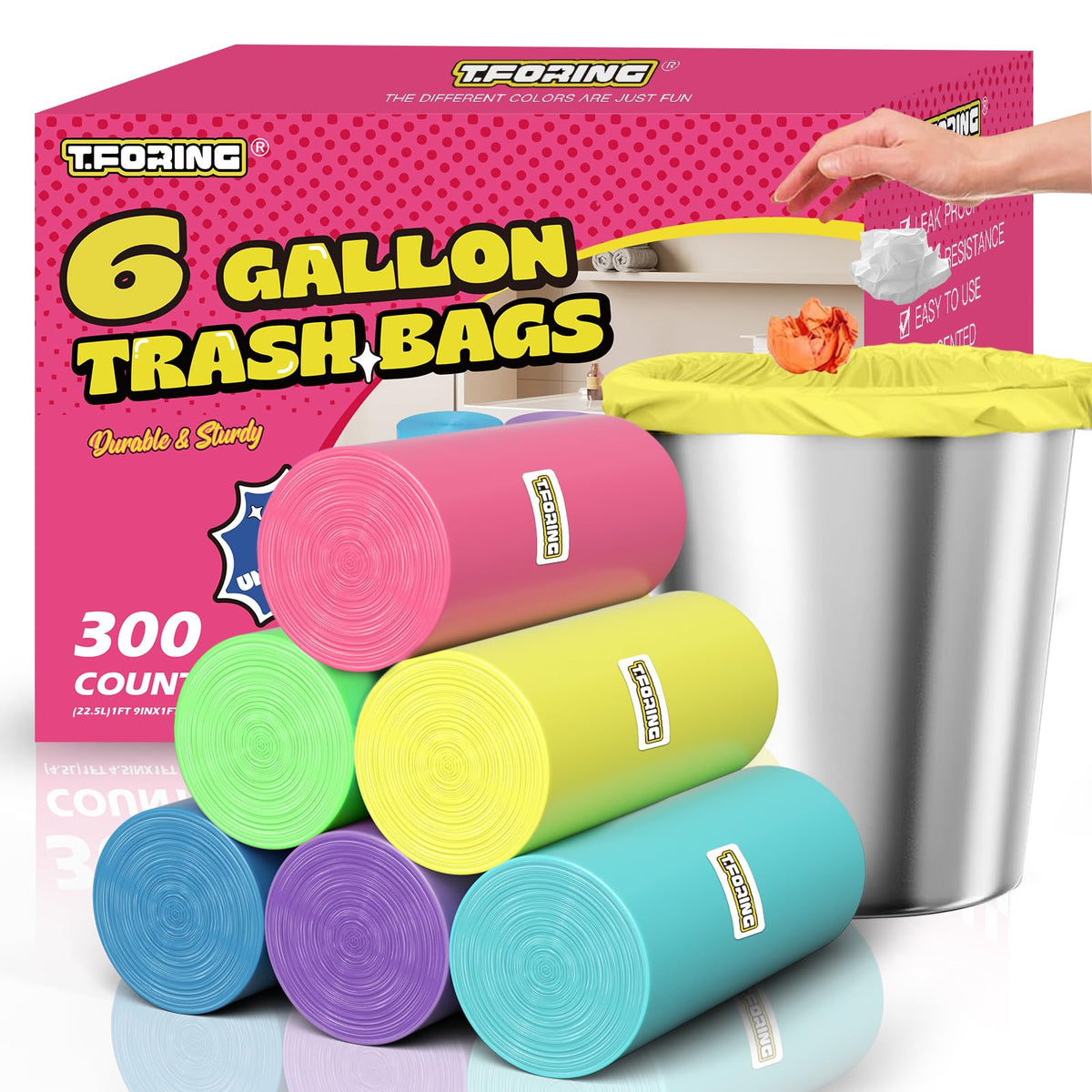 Small 3 Gallon Trash Bags Unscented, 0.78 Mil, Colored, 150 Count