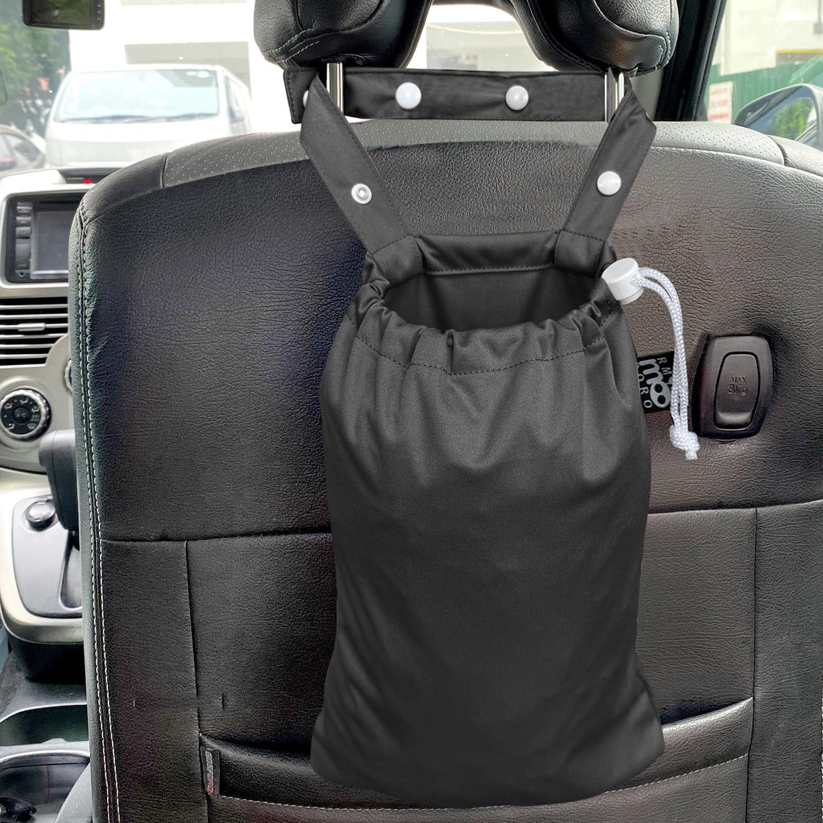 Waterproof Car Trash Bag Reusable Portable Garbage Can with Drawstring Top Adjustable Hanging Strap Leakproof & Washable for Cars SUVs & Trucks (Grey)