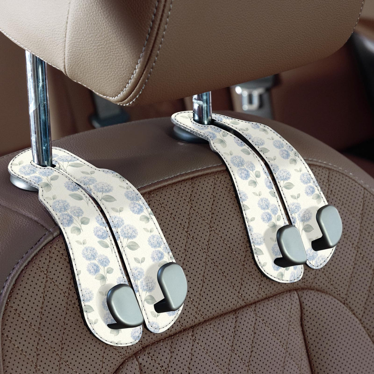CoBak Purse Hook for Car - Universal Premium Stitched Leather and Aluminum-Magnesium Alloy Double Car Seat Back Storage Hook for Purses, Handbags, Bags (2 Pack),Black