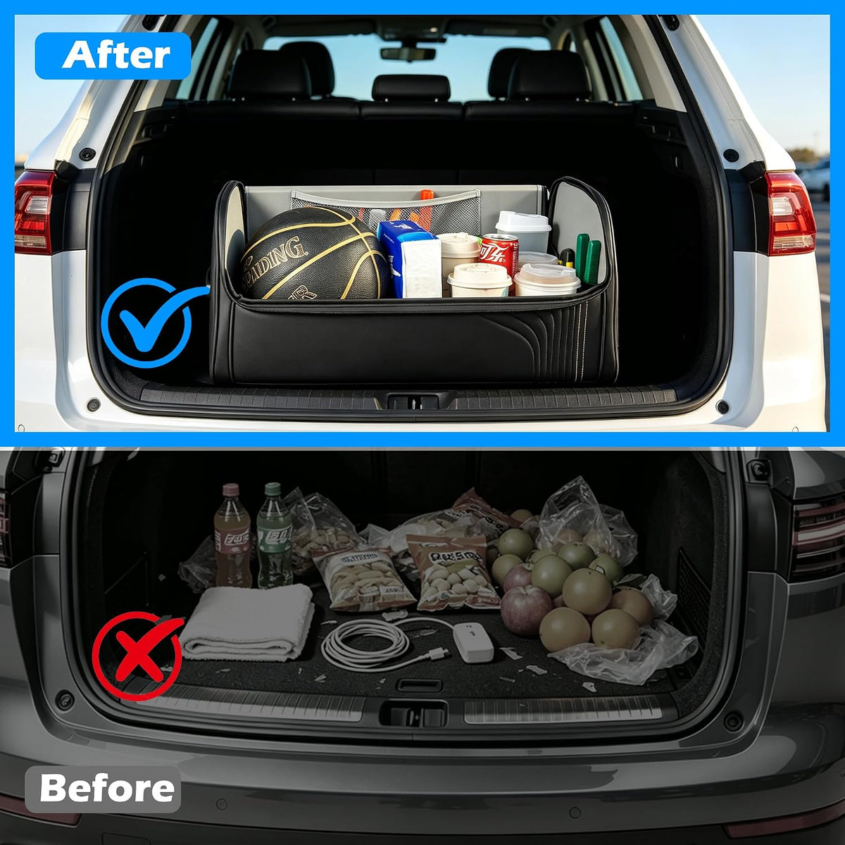 TOPABYTE Car Trunk Organizer with Lid Capacity Collapsible Bag Black, Large
