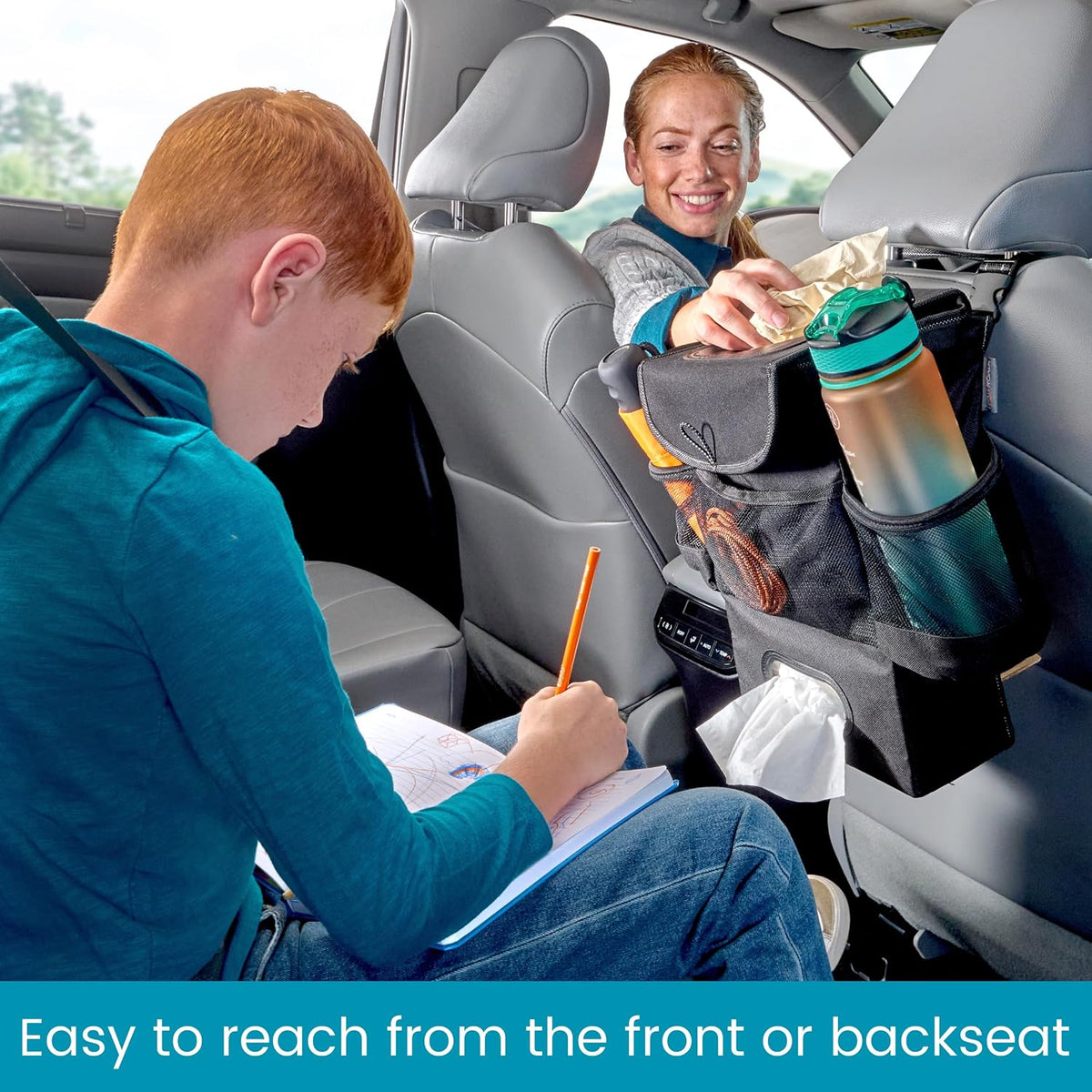 High Road Car Seatback Organizer - Hanging Car Trash Can with Tissue Holder