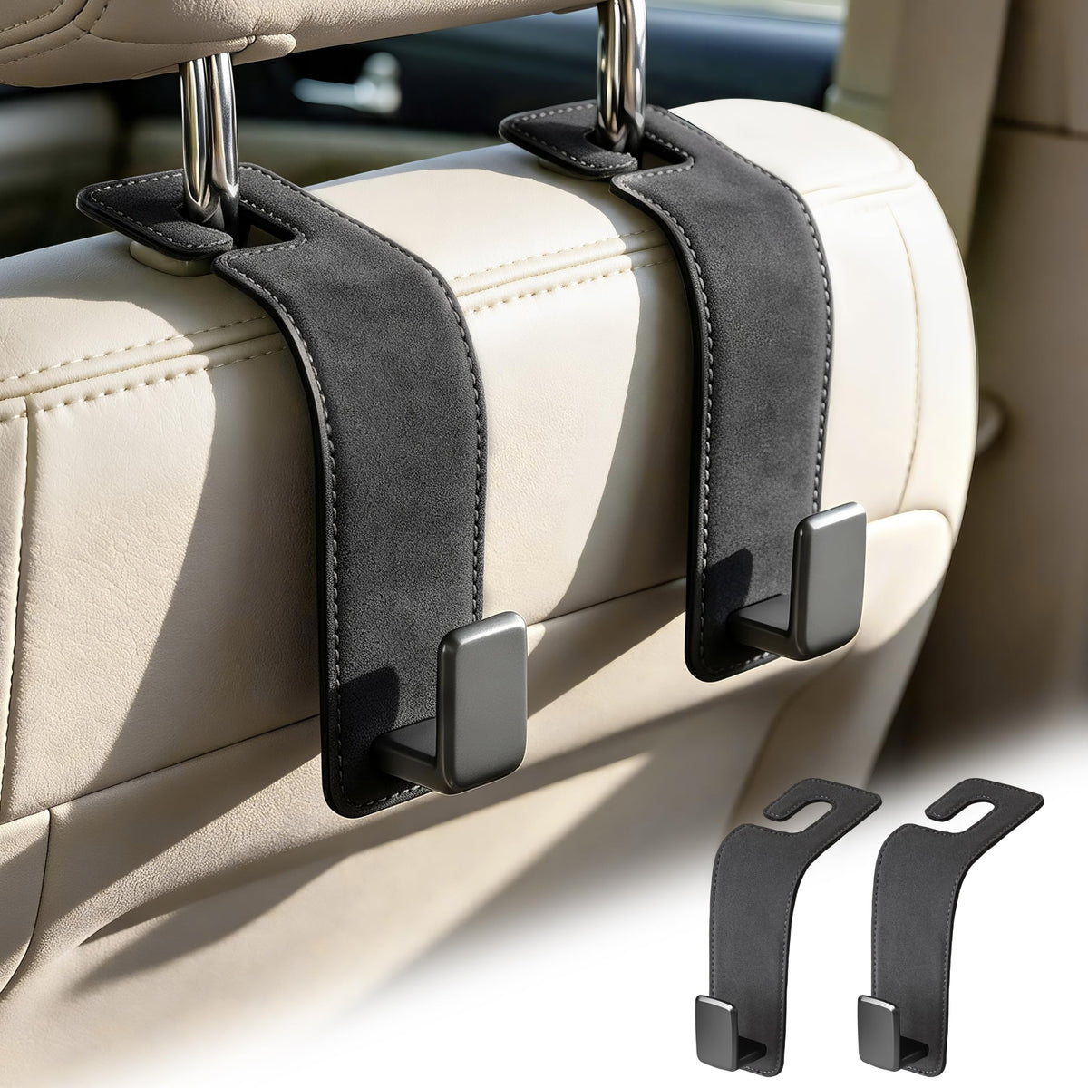 Amooca Suede Car Seat Hook 2 Pack Metal Headrest Hanger for Handbag