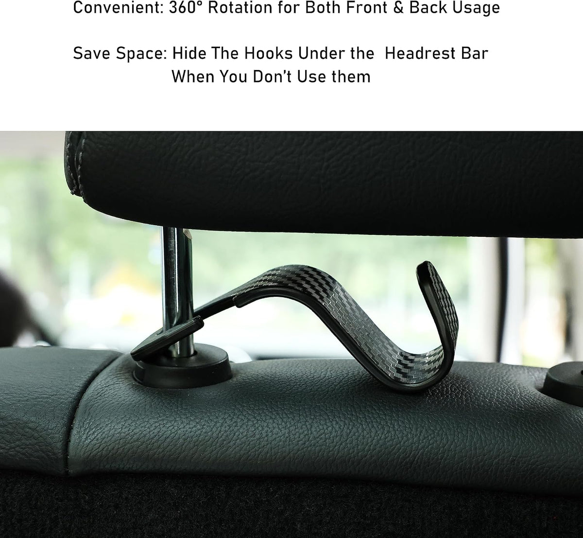 Car Seat Hooks 4 Pack - 55lb Heavy Duty Headrest Hanger, Black