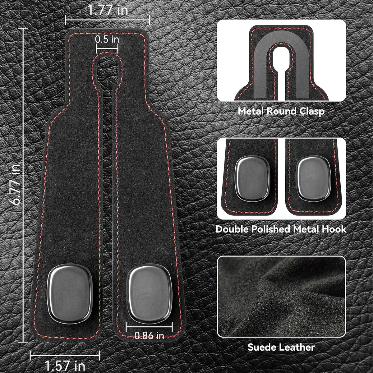 SLLAK Car Hooks for Headrest, 2 in 1 Car Seat Back Storage Hook, Premium Leather Car Headrest Hook