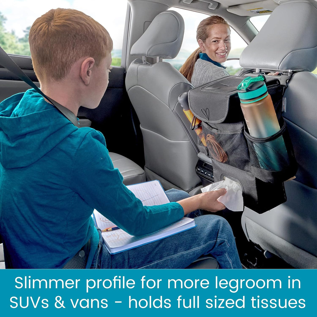 High Road Car Seatback Organizer - Hanging Car Trash Can with Tissue Holder