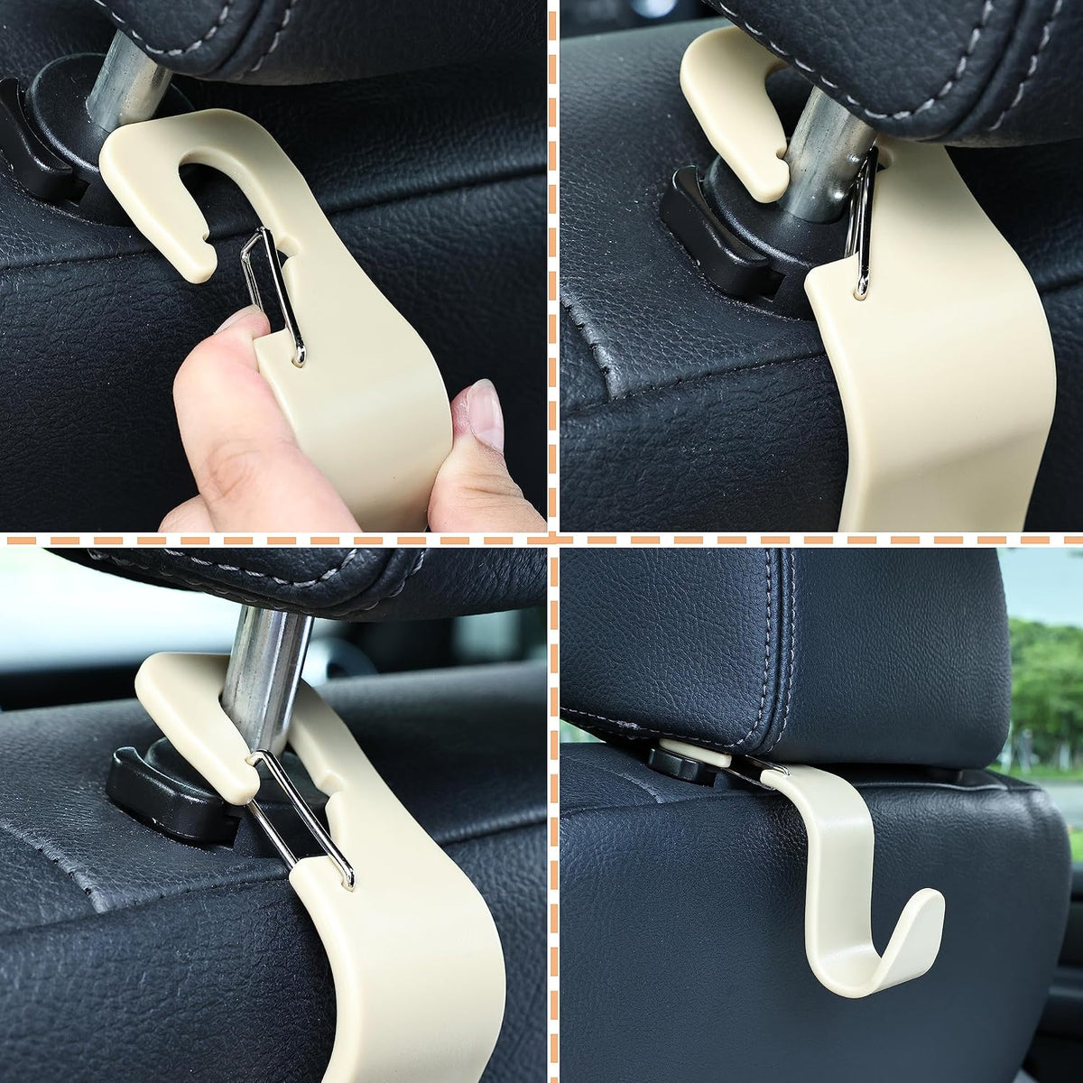 Car Headrest Hooks, 50lbs Load, Durable ABS, 4-Pack Car hooks