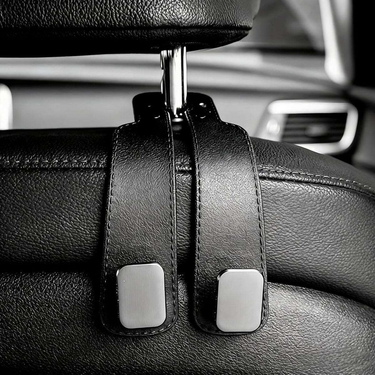 3-Pack Heavy Duty Black Car Seat Back Hooks – Car Accessories, Hidden Design Metal Headrest Hangers for SUV & Sedan, Strong Storage Hooks for Grocery Bags, Purses & Coats